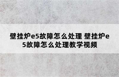 壁挂炉e5故障怎么处理 壁挂炉e5故障怎么处理教学视频